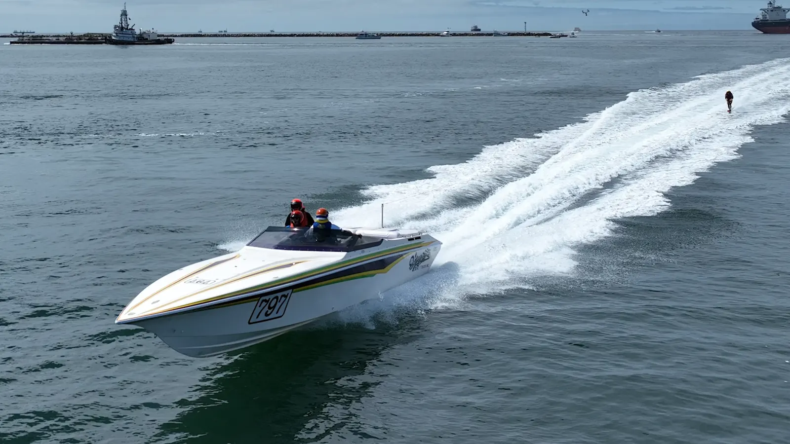 White race boat 797 running at speed